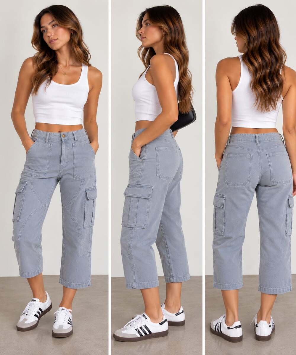 Zara Gray Utility Cargo Pants Straight Leg Y2K Workwear Size XS